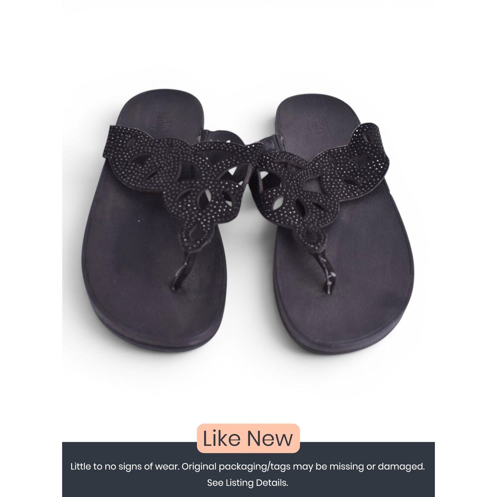 FitFlop Embellished Toe Post Sandals Black Women's Size 7